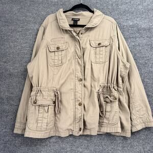 Lane Bryant Womens Olive Green Anorak Utility Jacket Plus Size 26 100% Cotton